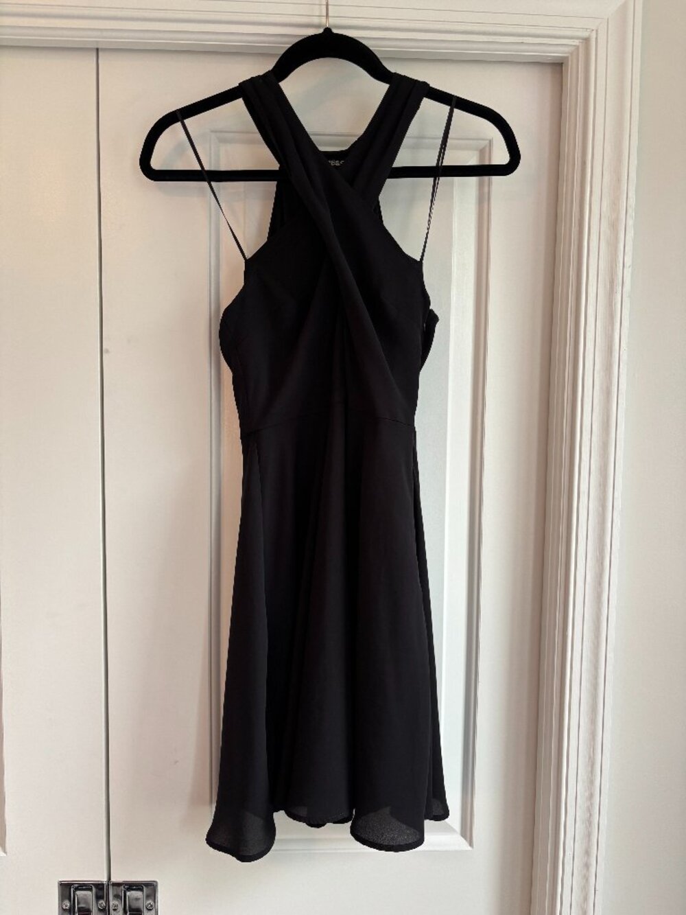 Express Mini Fit and Flare Halter Chiffon Black Dress